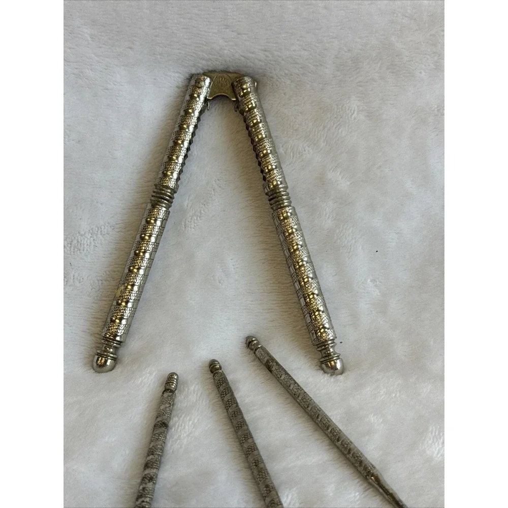 Vintage Silver Tone Nut Cracker Set‎ with Picks Ornate Engraved Design